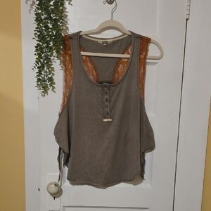 Gimmicks by BKE Brown Tank Top with Orange Lace